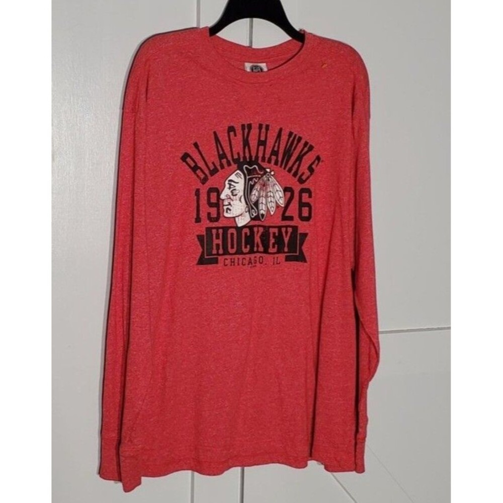NHL BLSCKHAWKS T-SHIRT RED LONG SLEEVE POLY/COTTON SIZE 2X